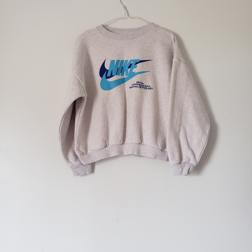 white Nike double swoosh cropped long-sleeved sweater Womens size Large - Picture 7 of 7